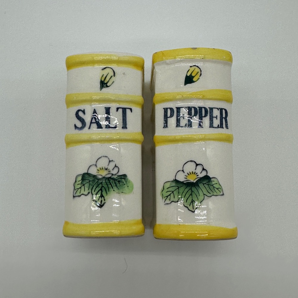 Vintage Ceramic Book Salt Pepper Shakers Set Yellow Ivory Floral Hand Painted